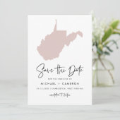 Blush Pink West Virginia Map Minimalist Script Save The Date (Staand voorkant)
