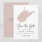 Blush Pink West Virginia Map Minimalist Script Save The Date (Voorkant / Achterkant)