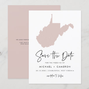 Blush Pink West Virginia Map Minimalist Script Save The Date