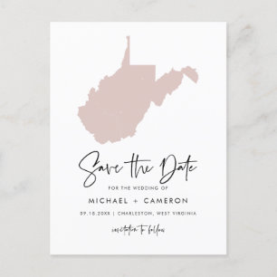 Blush Pink West Virginia Map Script Save the Date Aankondigingskaart