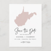 Blush Pink West Virginia Map Script Save the Date Aankondigingskaart (Voorkant)