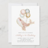 Blush Pink Whale Gold Glitter First Birthday Party Kaart (Voorkant)