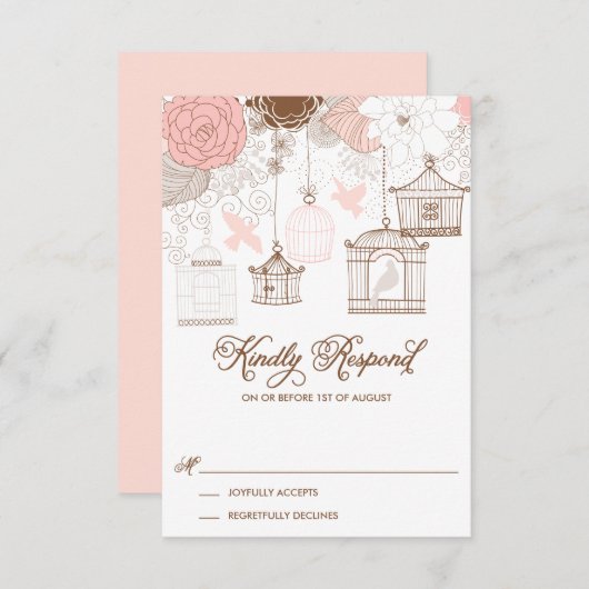 Blush Pink Whimsical Birdcages RSVP Card (Voorkant / Achterkant)