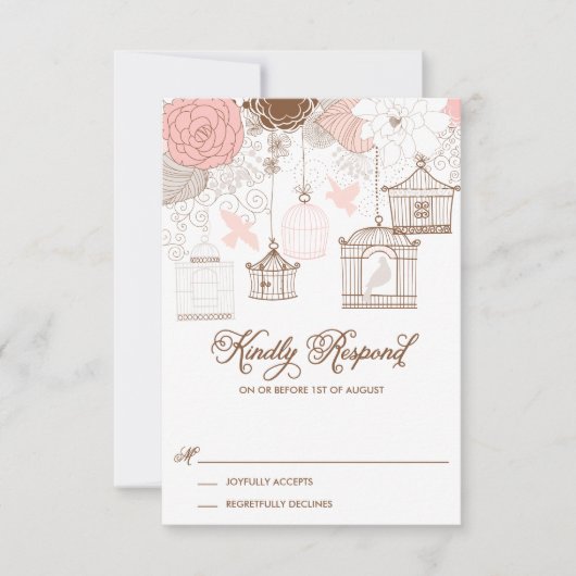 Blush Pink Whimsical Birdcages RSVP Card Kaartje (Voorkant)