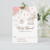 Blush Pink Whimsical Birdcages RSVP Card Kaartje (Staand voorkant)