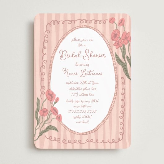 Blush Pink Whimsical Hand Painted Bridal Shower Kaart
