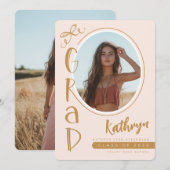 Blush Pink Whimsical Photo Afstuderen aangekondigd Kaart (Voorkant / Achterkant)