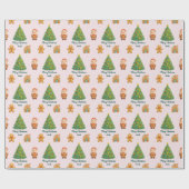 Blush Pink Whimsical Santa Gingerbread Christmas Cadeaupapier (Vlak)