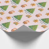 Blush Pink Whimsical Santa Gingerbread Christmas Cadeaupapier (Hoek)