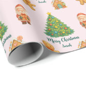 Blush Pink Whimsical Santa Gingerbread Christmas Cadeaupapier (Rol Hoek)