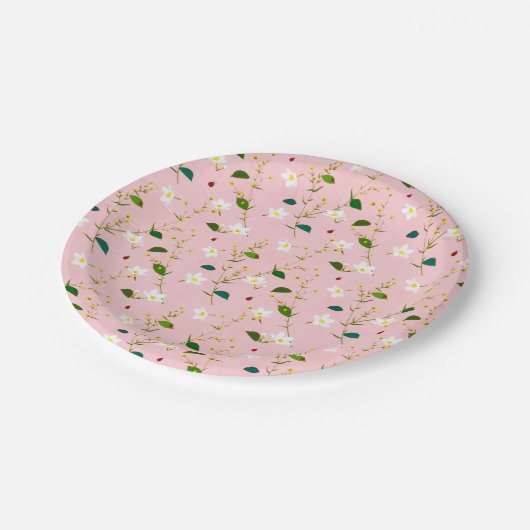 Blush Pink Whimsical Spring Flowers Blossom Papieren Bordje (Gekanteld)