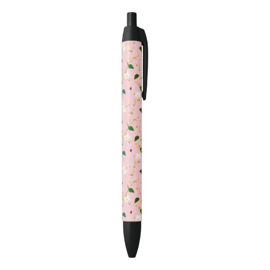 Blush Pink Whimsical Spring Flowers Blossom Zwarte Inkt Pen (Achterkant (Verticaal))