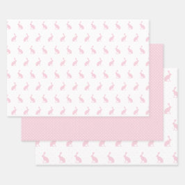 Blush Pink & White Bunnies met Mini Stippen Patter Inpakpapier Vel