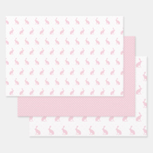 Blush Pink & White Bunnies met Mini Stippen Patter Inpakpapier Vel