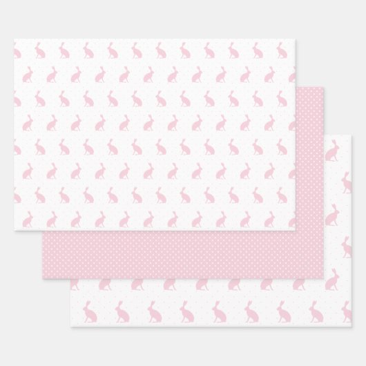 Blush Pink & White Bunnies met Mini Stippen Patter Inpakpapier Vel (Set)