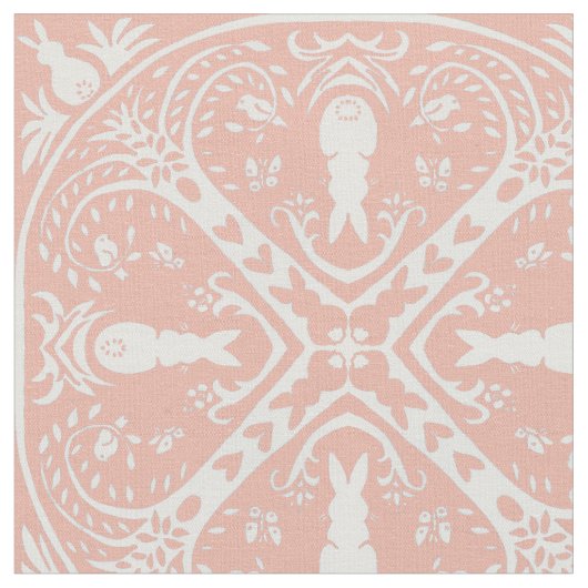 Blush Pink & White Bunny Rabbit Medallion Pattern Stof (Close Up)
