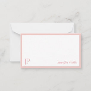 Blush Pink White Calligraphy Script Monogramed Notitiekaartje