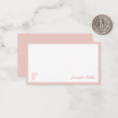 Blush Pink White Calligraphy Script Monogramed Notitiekaartje (Voorkant / Achterkant in situ)