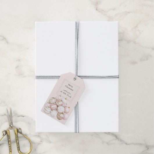 Blush Pink White Champagne Christmas Ornaments Cadeaulabel (Met Touw)