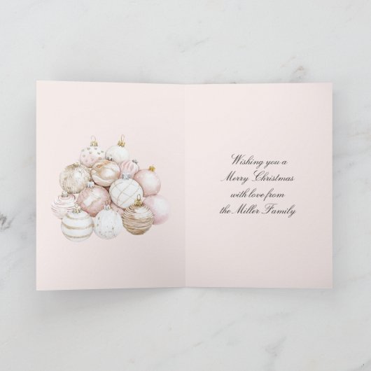Blush Pink White Champagne Christmas Ornaments Kaart (Binnen)
