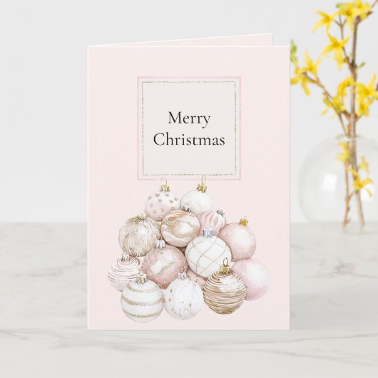 Blush Pink White Champagne Christmas Ornaments Kaart (Gele Bloem)