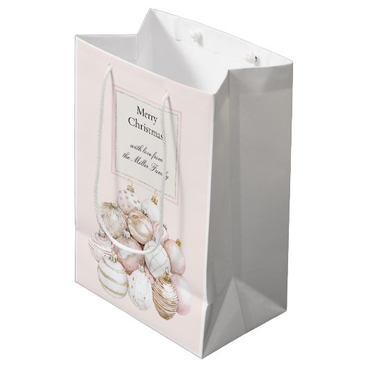Blush Pink White Champagne Christmas Ornaments Medium Cadeauzakje (Voorkant Gekanteld)