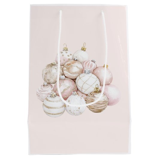 Blush Pink White Champagne Christmas Ornaments Medium Cadeauzakje (Achterkant)