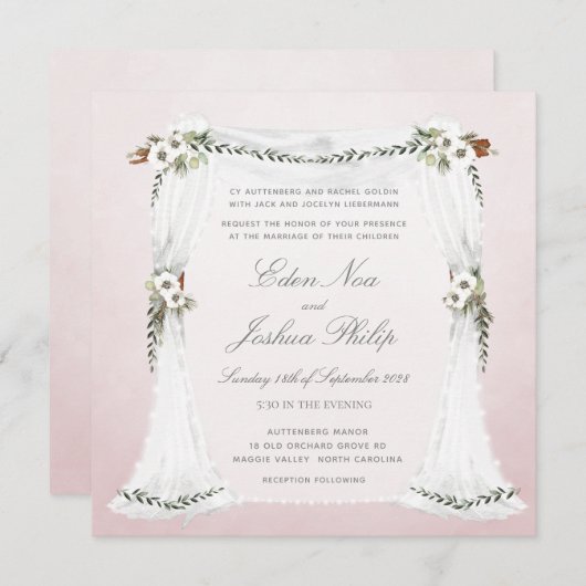 Blush Pink White Chuppah Weddenschap Kaart (Voorkant / Achterkant)