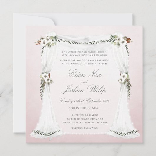 Blush Pink White Chuppah Weddenschap Kaart (Voorkant)