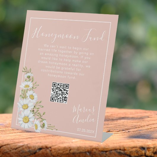 Blush Pink & White Daisies Honeymoon Fund Reclamebord Met Voetstuk