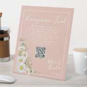 Blush Pink & White Daisies Honeymoon Fund Reclamebord Met Voetstuk (Insitu)