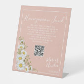 Blush Pink & White Daisies Honeymoon Fund Reclamebord Met Voetstuk (Voorkant)