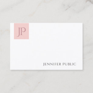 Blush Pink White Elegant modern Eenvoudig Monogram Visitekaartje