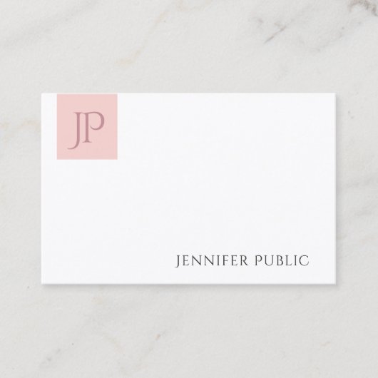 Blush Pink White Elegant modern Eenvoudig Monogram Visitekaartje (Voorkant)