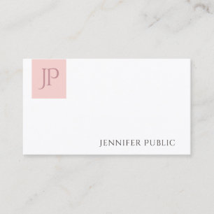 Blush Pink White Elegant Moderne Monogram Eenvoudi Visitekaartje