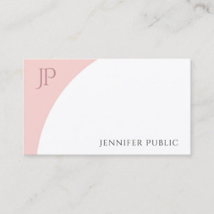 Blush Pink White Elegant Moderne Monogram Sjabloon Visitekaartje