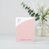 Blush Pink White Elegant Moderne Monogram Sjabloon Visitekaartje (Staand voorkant)