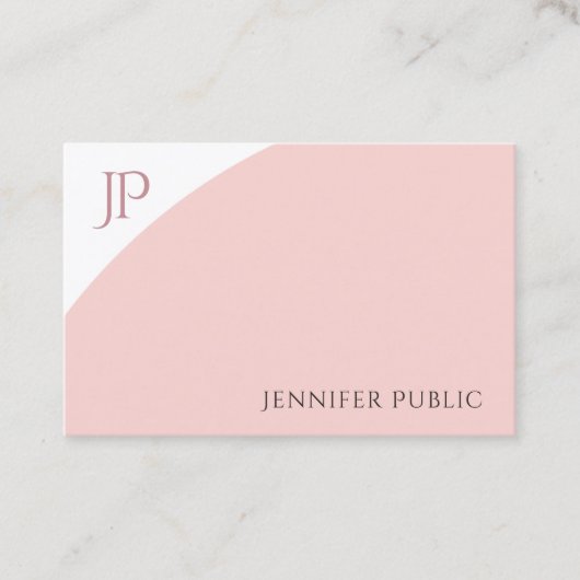 Blush Pink White Elegant Simple Moderne Monogram Visitekaartje (Voorkant)