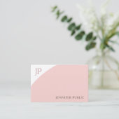 Blush Pink White Elegant Simple Moderne Monogram Visitekaartje (Staand voorkant)