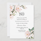 Blush Pink & White Floral 80th Birthday Party Kaart (Voorkant)