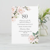 Blush Pink & White Floral 80th Birthday Party Kaart (Staand voorkant)
