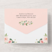 Blush Pink White Floral Budget Weddenschap All In One Uitnodiging (Achterkant)