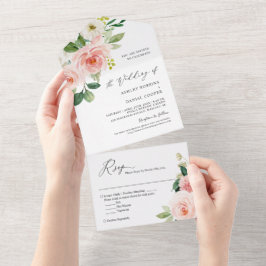 Blush Pink White Floral Budget Weddenschap All In One Uitnodiging
