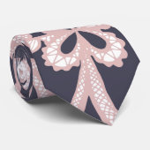 Blush Pink White Floral Lace op Navy Blue Stropdas (Opgerold)