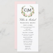 Blush Pink White Floral Monogram Name Weddenschap Menu (Voorkant / Achterkant)