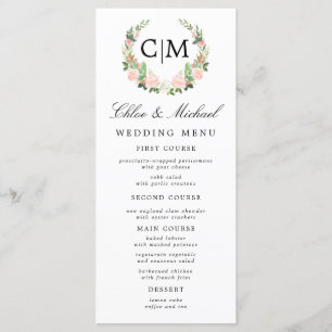 Blush Pink White Floral Monogram Name Weddenschap Menu