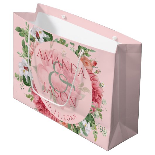 Blush Pink White Floral schattig bruiloft Groot Cadeauzakje (Voorkant Gekanteld)