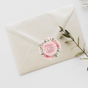 Blush Pink White  Floral schattig huwelijk Ronde Sticker