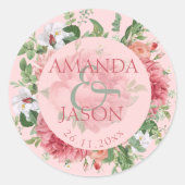 Blush Pink White Floral schattig huwelijk Ronde Sticker (Voorkant)