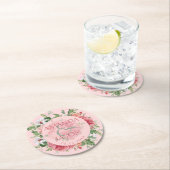 Blush Pink White Floral schattige bruiloft Ronde Kartonnen Onderzetter (Insitu)